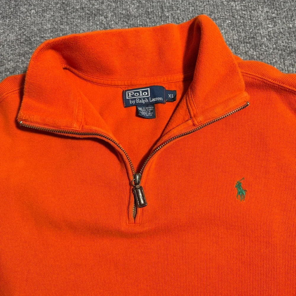 Polo Ralph Lauren Mens XL Orange Quarter Zip Pullover Cotton Pique Logo